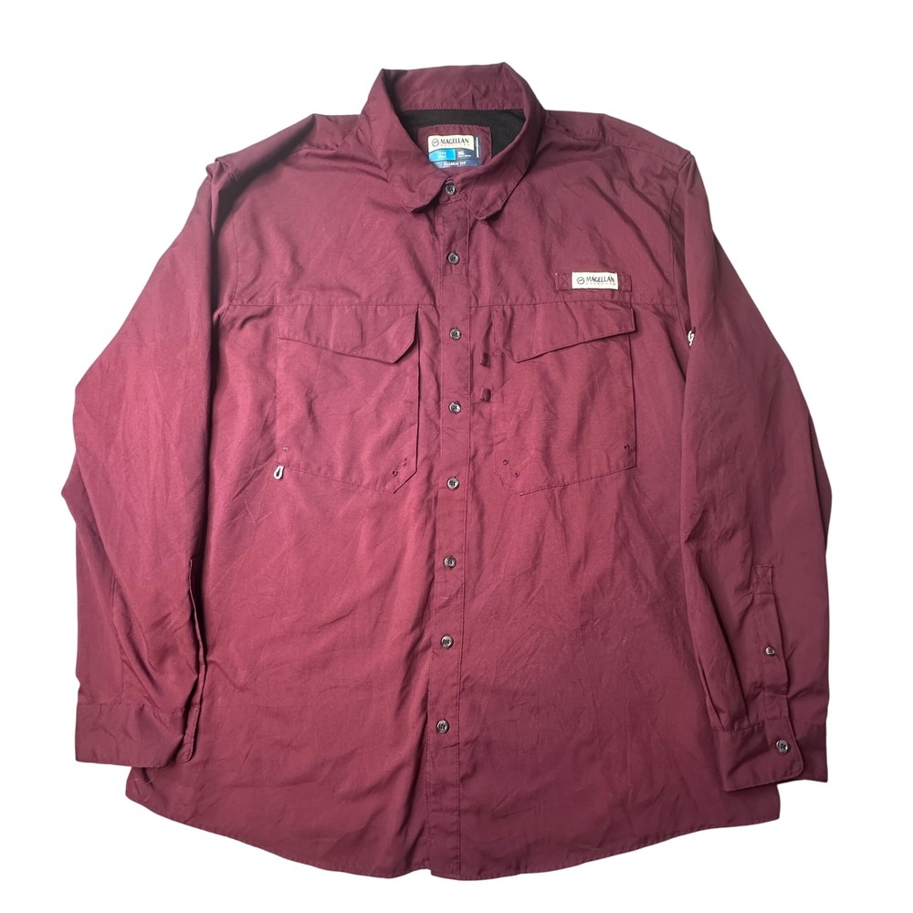 Magellan Fishing Shirt Mens 3XL Burgundy Fish Gear Throwback Long Sleeve Vented‎
